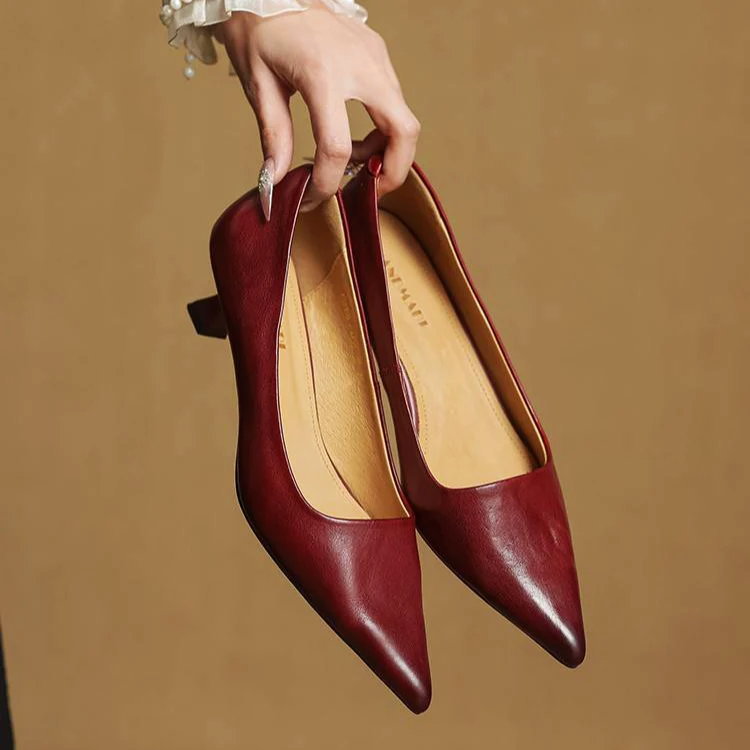 Women’s Genuine Leather Pointed Kitten Heels
