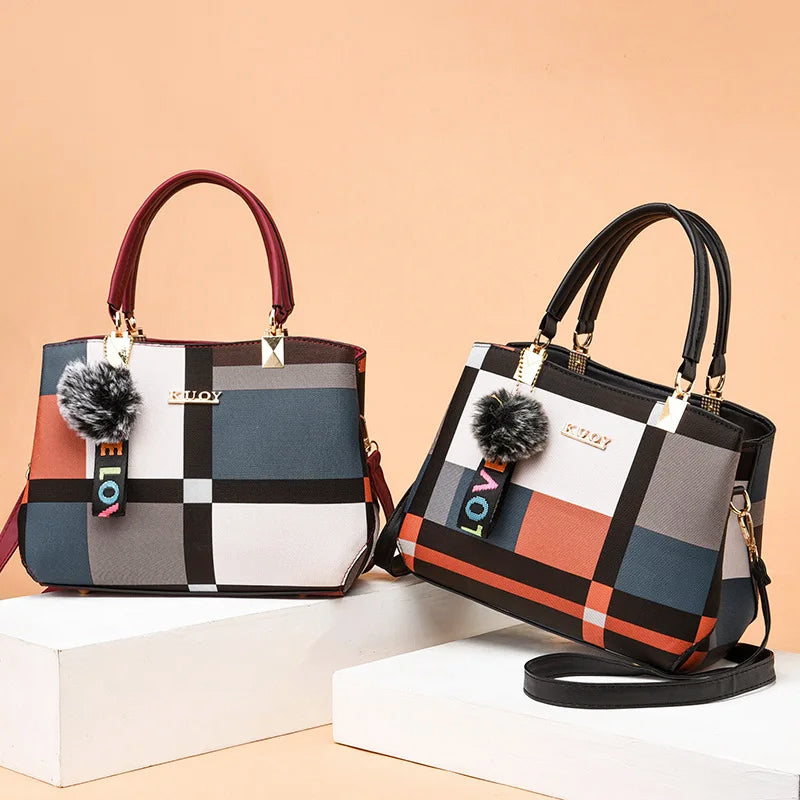 Women’s Medium Plaid Shoulder Handbag with Long Strap