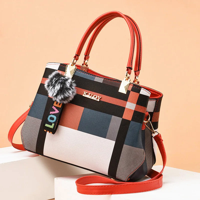 Women’s Medium Plaid Shoulder Handbag with Long Strap