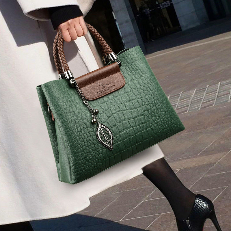 Women’s Medium Textured Shoulder Bag with Braided Handles