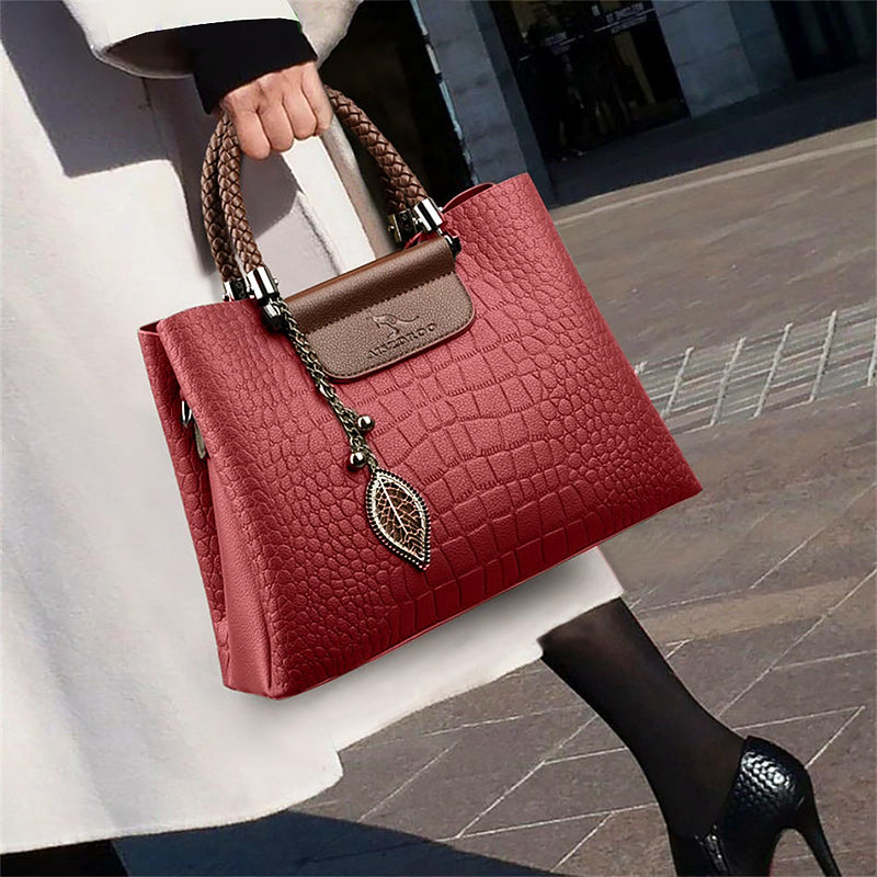 Women’s Medium Textured Shoulder Bag with Braided Handles