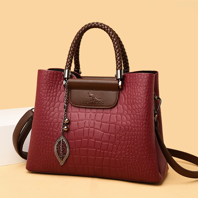 Women’s Medium Textured Shoulder Bag with Braided Handles