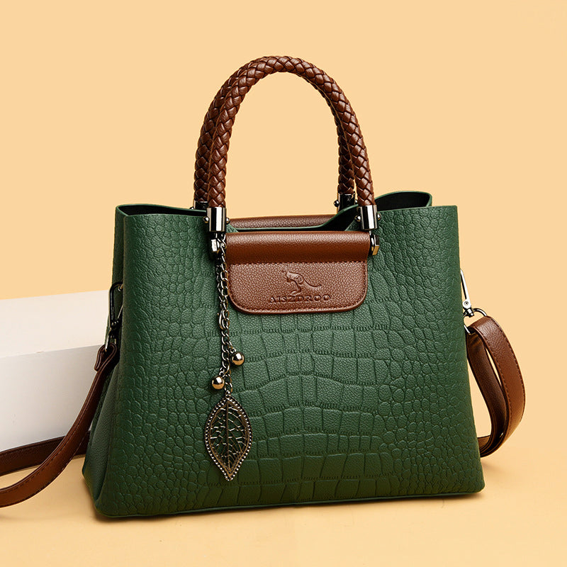 Women’s Medium Textured Shoulder Bag with Braided Handles