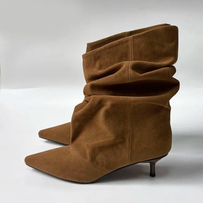 Women's Pointed Slouch Boots with Kitten Heel