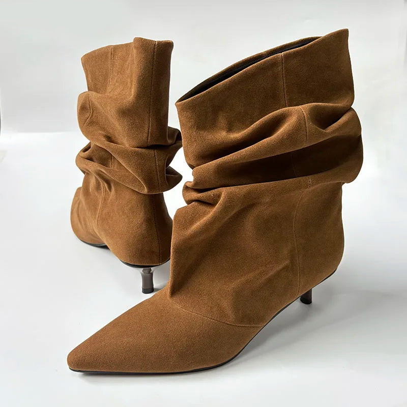 Women's Pointed Slouch Boots with Kitten Heel