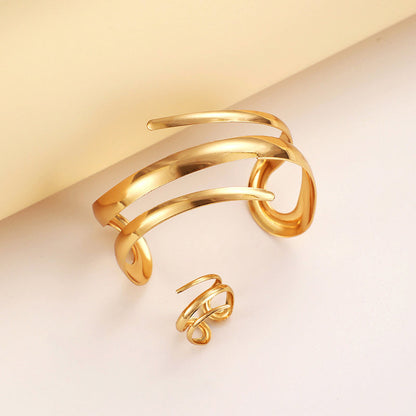 Women’s Sculpted Wrap Bracelet and Ring Set