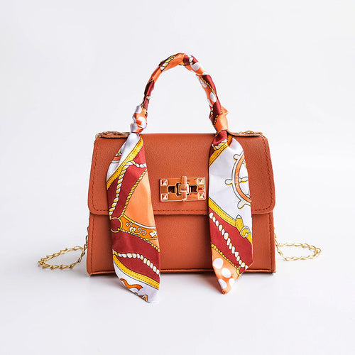 Women's Small Flap Bag with Gold Clasp and Scarf Handle