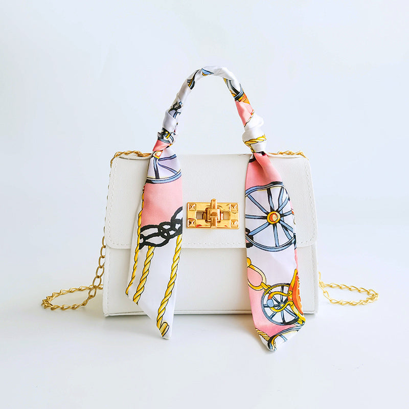 Women's Small Flap Bag with Gold Clasp and Scarf Handle