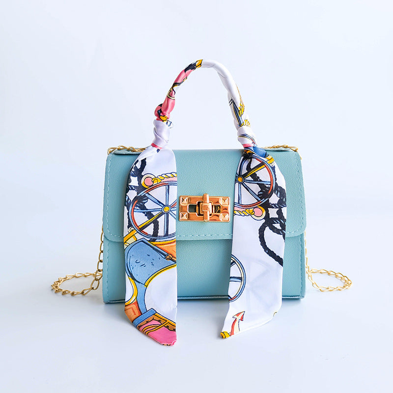 Women's Small Flap Bag with Gold Clasp and Scarf Handle
