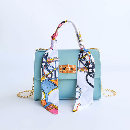 Women's Small Flap Bag with Gold Clasp and Scarf Handle